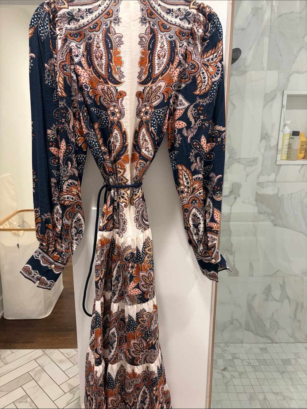 H&M Navy and Cream Paisley Tiered Maxi Dress NWT - Picture 7 of 8
